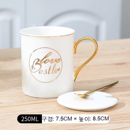 ROGBID 북유럽 스타일 인 드로잉 골드 블랙 세라믹 컵 사무실 커피 컵 라이트 럭셔리 머그 커플 컵, 높은 검은 메달, 컵뚜껑 스푼(칼라박스)