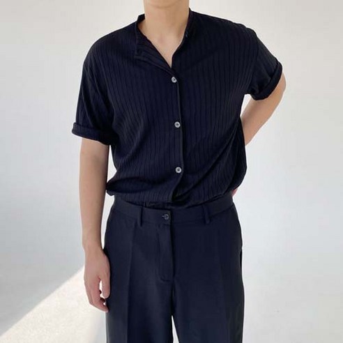 남자 헨리넥 골지 반팔 가디건 얇은 여름 가디건