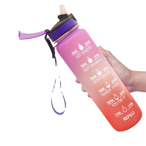 ANKRIC 물컵 여름 1L 흡입 노즐 커버 Tritan 스포츠 주전자 고온 저항하는 젖빛 그라디언트 물병 피트니스 공간 컵, 자주색