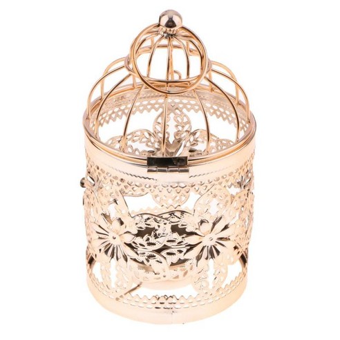 금속 Tealight 캔들 홀더 매달려 등불 크리 에이 티브 새장 웨딩 홈 테이블 장식-3.15x5.51inch, E-로즈 골드, 철