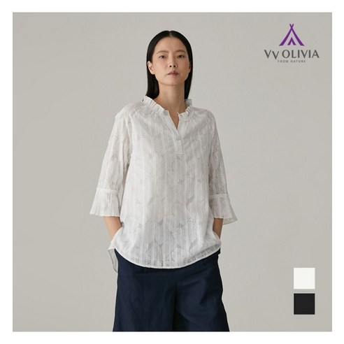 올리비아로렌 / 네크기계주름장식블라우스 VVCNLXM4451 / 애플아울렛 ( 블랙 화이트 )