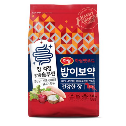 하림펫푸드 전연령 밥이보약 건강한 장 강아지 기능성 사료, 장건강/유산균, 3.4kg, 1개
