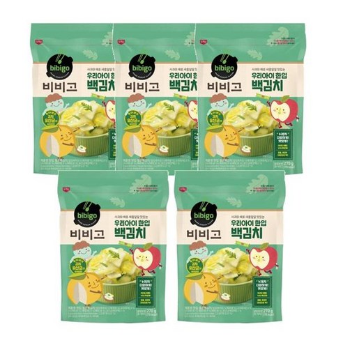 CJ 밑반찬 비비고 우리아이한입 백김치 270g 맛있는김치 맛있는반찬 간단한반찬, 5개