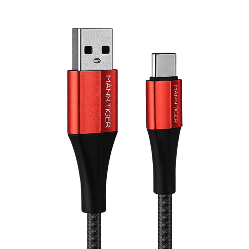 만타이거 제니스2.0 USB A to C 타입 고속충전 케이블, 2개, 레드, 1.2m
