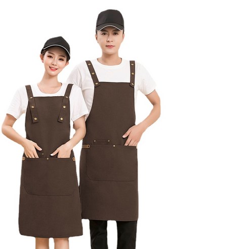 ANKRIC 캔버스 암버튼 가정용 방모 멜빵 앞치마 더러움데님 앞치마 원피스앞치마, 깊은 커피