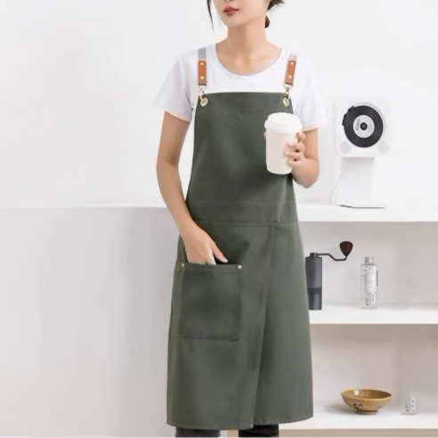 이드림 사선 앞트임 캔버스 순면 발수코팅 방수 앞치마, 카키, 1개