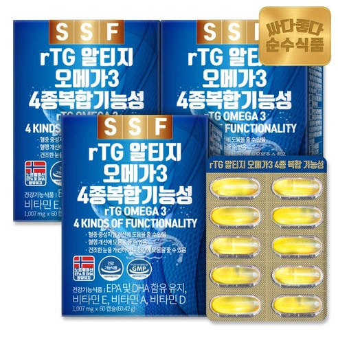 순수식품 rTG 오메가3 1000mg, 60정, 3개