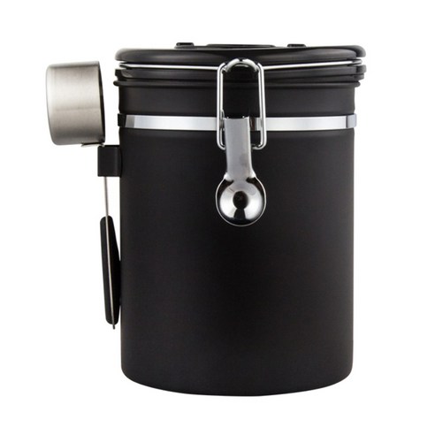 커피 용기 주방 건조 식품 보관 용기 밀폐, 블랙 1500ml, 스테인레스 스틸