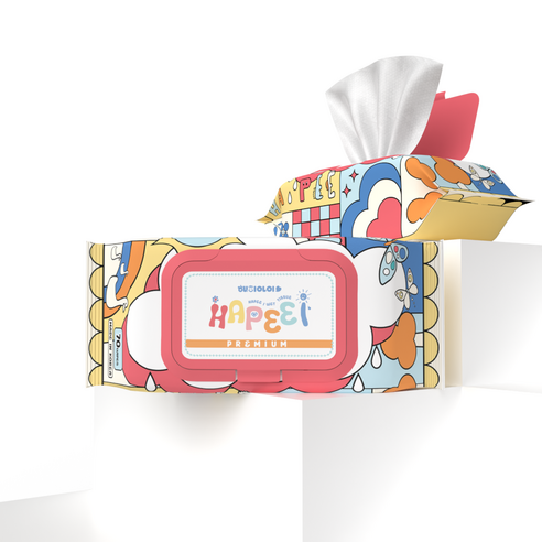 초순수의 부드러움으로 소중한 아기 피부를 감싸는 해피아이 프리미엄 아기 물티슈