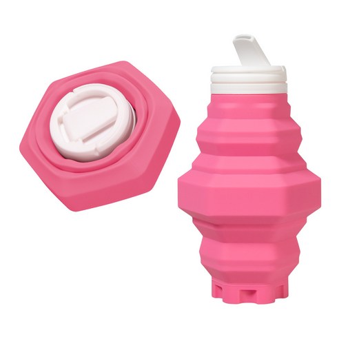 WellUnite 여행용 실리콘 물컵 아웃도어 스포츠 접이식 주전자 휴대용 압축 500ml, 분홍색, 1개