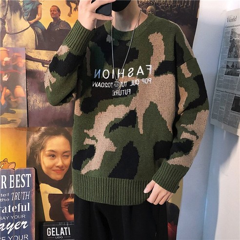 새로운 가을 겨울 스웨터 유행 브랜드 러즈 인터넷 연예인 스웨터 홍콩 스타일 한국어 위장 스웨터