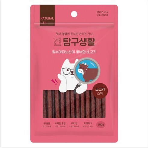   네츄럴랩 강아지 견탐구생활 스틱 간식 100g, 소고기, 3개