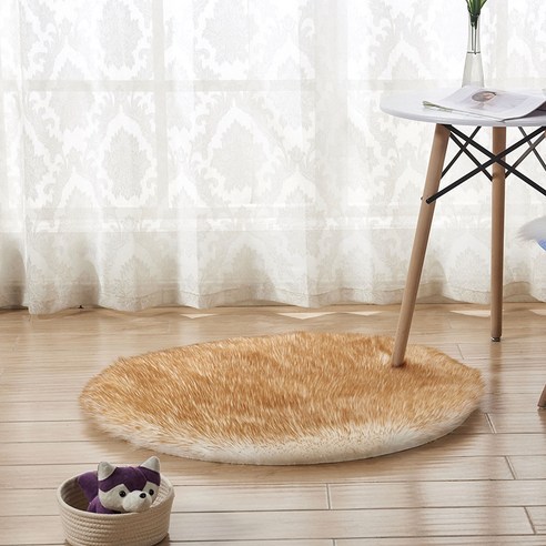현대 심플한 카펫 바닥 깔개 원형 벨벳 소파 깔개 방석 침실 가득 깔다 거실 가정용 창문 깔개, 흰 바탕에 노란 뾰족한 끝.