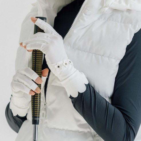 메이투 여성 양손 손가락 오픈 골프 장갑, 화이트