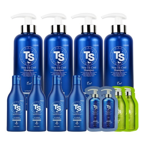 티에스 뉴 ts 쿨샴푸 500g 4개 (+여행용 100g 4개) 두피쿨링 샴푸세트, 500ml