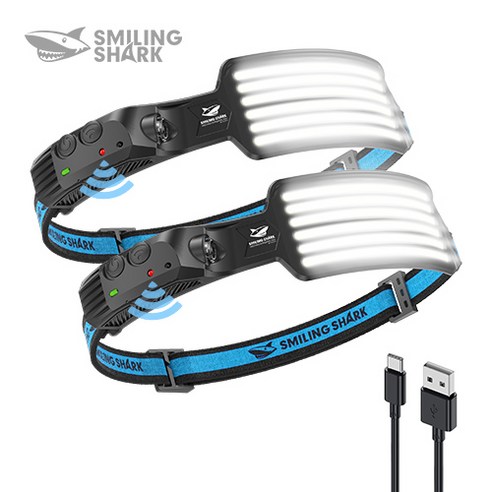 Smiling Shark 공식스토어 헤드램프 초강루멘 270° 밝기 6*등띠 업그레이드 USB 충전식 방수성 모션동작 센서 헤드랜턴 초경량 LED 라이트 등산 캠핑 낚시전용등, 화이트, 2