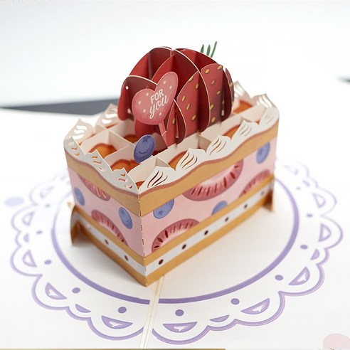 mcuru 생일 축하 입체 카드 케이크 고급 감성 선물, 레드