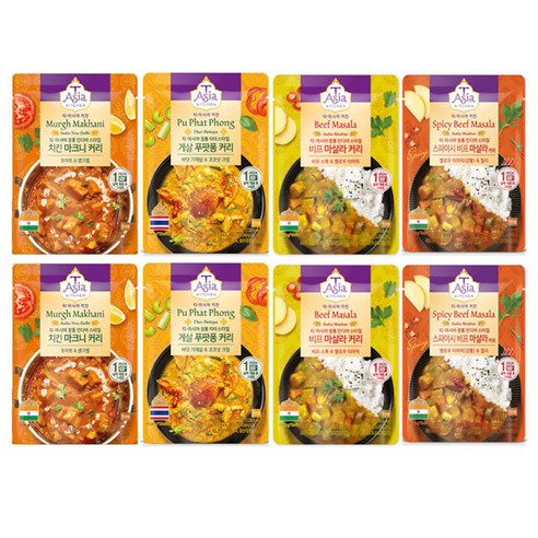 티아시아키친 치킨 마크니 커리 170g + 게살 푸팟퐁 커리 170g + 비프 마살라 커리 170g + 스파이시 비프 마살라 커리 170g 세트, 2세트