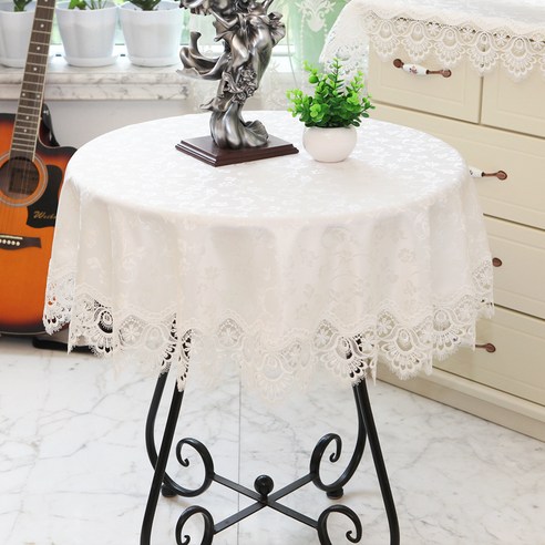 화이트 패브릭 신선한 레이스 작은 라운드 테이블 식탁보 라운드 식탁보 커피 테이블 천으로 열 방지 간단한 현대 가정, 순수한 흰색-038, 83*83 정사각형