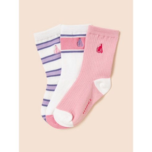 사랑스러운 디자인과 안전한 소재로 완성된 우리 아이를 위한 최고의 선택, 빈폴키즈 베이직 골지 양말 3족 세트 라이트 핑크