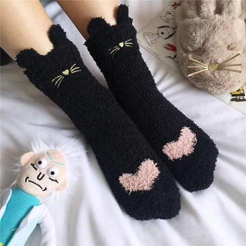산호 양털 잠자는 양말 가을과 겨울 두꺼운 양털 안감 따뜻한 미끄럼 바닥 양말 홈 슬리핑 양말 귀여운