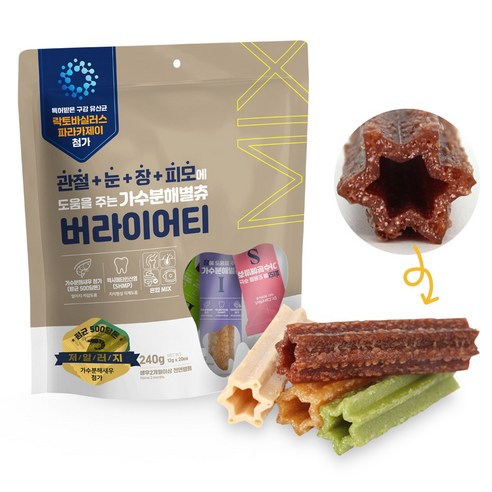 닥터케어누트 가수분해 강아지기능성간식 덴탈껌 별츄 구강 유산균, 1개, 240g, 버라이어티 4종