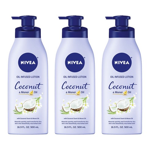니베아 오일 인퓨즈드 로션 코코넛 & 모노이 오일, 3개, 500ml
