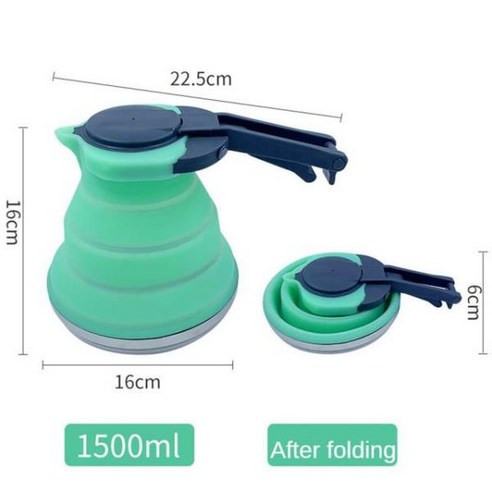 접이식 실리콘 전기 주전자 크리에이티브 스틸 바닥 야외 캠핑 여행 휴대용 1500ml, [01] 1.5L, [03] Green, 02 green, 1개