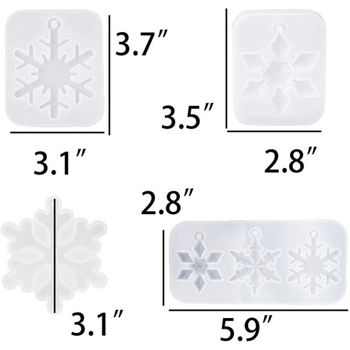 Lopbinte 눈송이 실리콘 크리스마스 수지 금형 - 비누 양초 용 5 개, 투명한 흰색