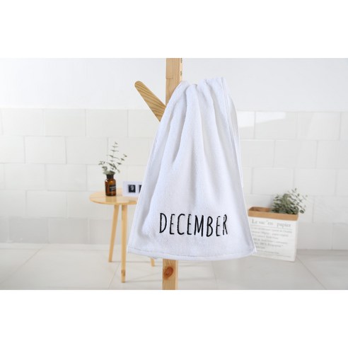순면 목욕수건 자수 월 창의 대목욕수건박스 포장, 흰색 December(12월), 75*35cm