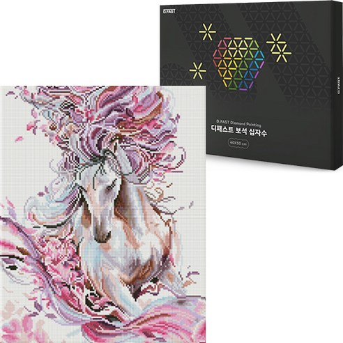 디패스트 보석십자수 DIY 40X50cm 구슬 비즈 공예 액자형 캔버스형 집들이선물 세트, 1세트, DF-508 아름다운 말