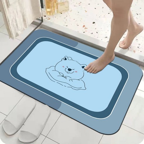 ZZJJC 목욕용 물흡입 매트 가정용 화장실 화장실 내장 미끄럼 방지 매트 입구 고급 매트, 곰돌이 블루, 40*60센티미터 흡수속건
