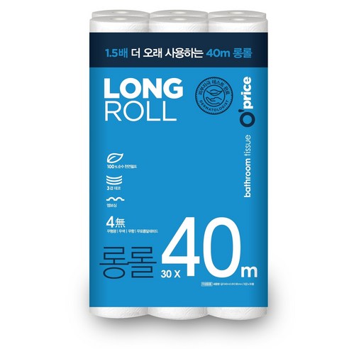 오프라이스 롱롤 3겹 화장지 40m, 1개, 30롤