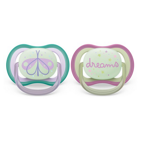 필립스아벤트 울트라 에어 야광 노리개 젖꼭지 2종 세트, 0~6개월, 나비 + 드림, 1세트
