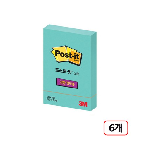 3M포스트잇 )강한점착용 (656-SSN) 6개입, 아쿠아