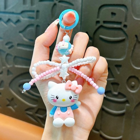 (당일발송)로지도이 고양이 팬던트 비즈 키링, 블루키티, 1개