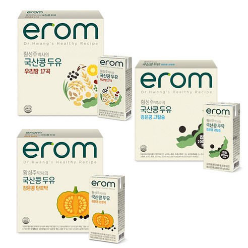 이롬 황성주 국산콩 검은콩 두유 3종 (검은콩 고칼슘/호두와 아몬드/단호박), 32개, 190ml