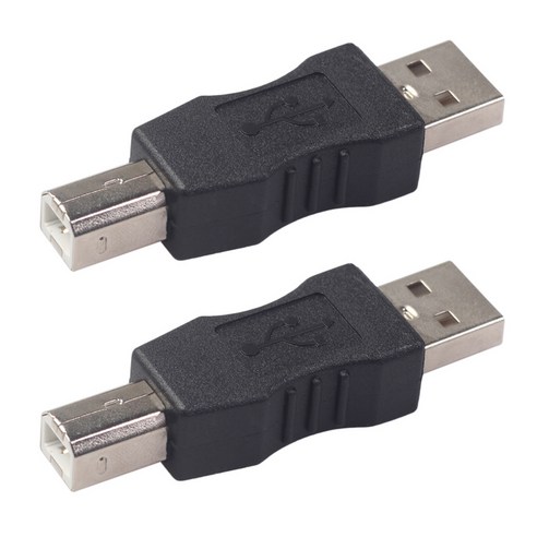 Ursmart 2 lot USB Type A Male-USB Type B Male 커넥터 프린터 어댑터 블랙, 55x15x10mm, 플라스틱