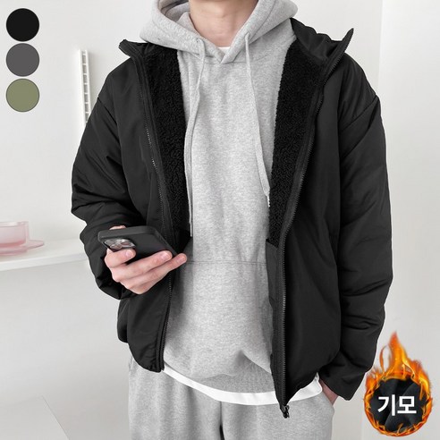 여리진 남성용 안감 양털 덤블 기모 하이넥 퍼 바람막이 집업 아노락 점퍼