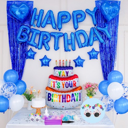 연지마켓 생일풍선 생일파티용품 세트, 캔들 블루A(손펌프)