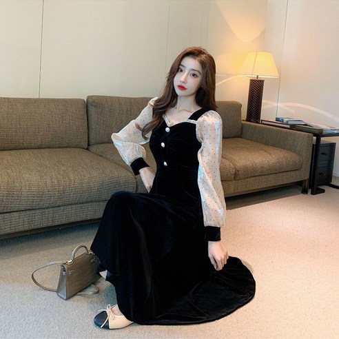 우아함과 스타일을 갖춘 ANYOU 벨벳 원피스