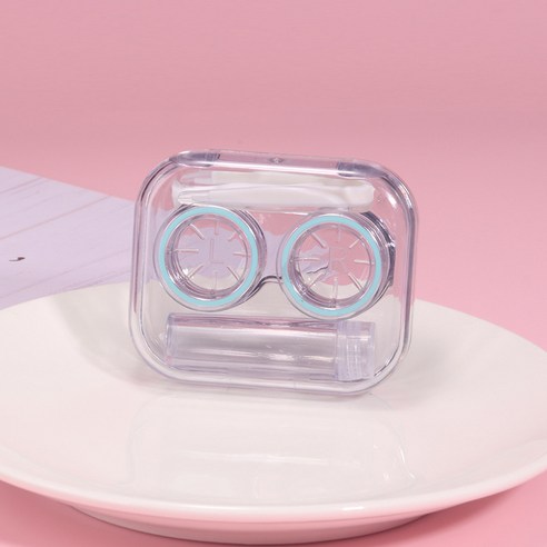 휴대가능한 여행용 예쁜 심플한 렌즈통 렌즈케이스, 3개, 투명한 청록색