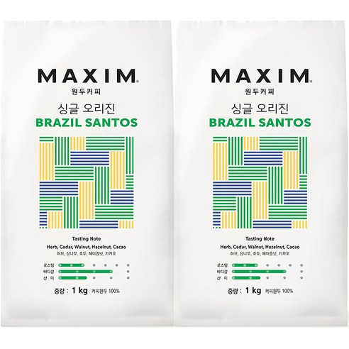 맥심 싱글 오리진 브라질 산토스 원두커피, 홀빈(분쇄안함), 1kg, 2개