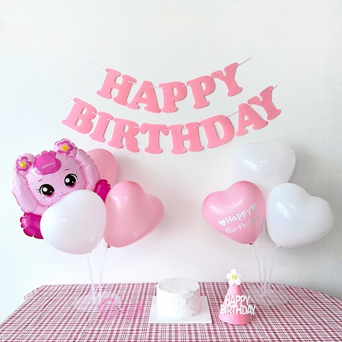 주파티 산리오 캐치티핑 레터링 하트풍선 생일 가랜드 생일파티용품 세트, 5.하츄핑 하트풍선 세트
