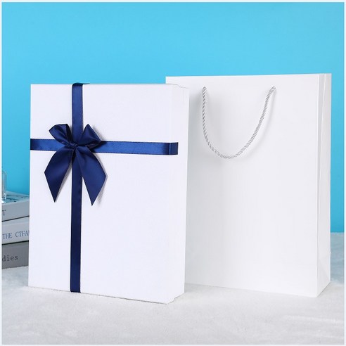 KORELAN 선물 박스 맞춤 블루 선물 박스 생일 빈 박스 큰 스카프 포장 박스 옷 목도리 박스, 스몰 사이즈 23*15*4, 올 화이트 리본 선물 꾸러미