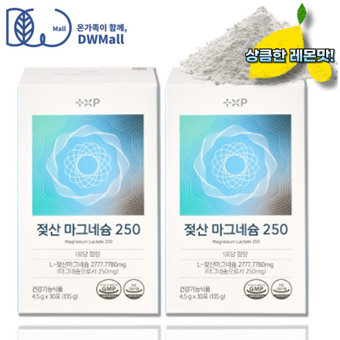 맛있게 먹는 약국 레몬맛 젖산마그네슘250 영양제 락트산 마그네슘분말 추천 파우더 다리쥐날때 근육이완, 2개, 30회분