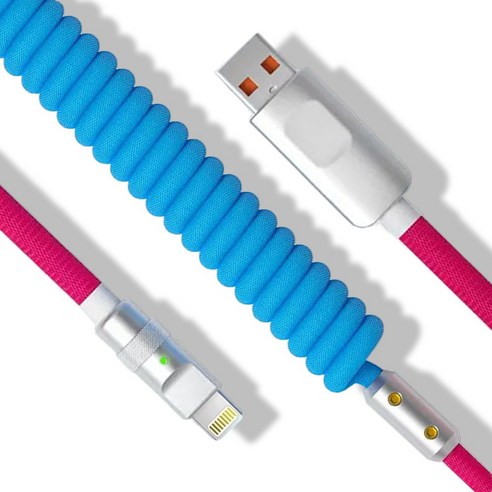파카이 USB to LIGHTNING 컬러 스프링 항공 케이블 시리즈, 1개, 블루&핑크, 1m
