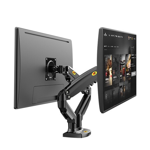책상 공간을 절약하고 인체 공학적 편안함을 향상시키는 NB 듀얼 모니터암 거치대 F160D