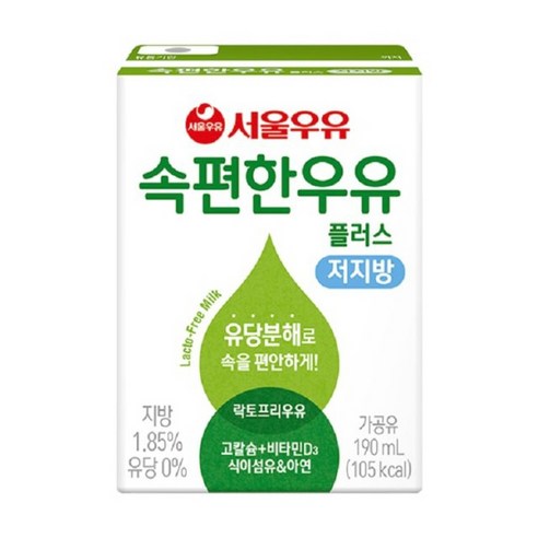 서울우유 속편한 저지방 우유 플러스, 190ml, 48개 생수/음료