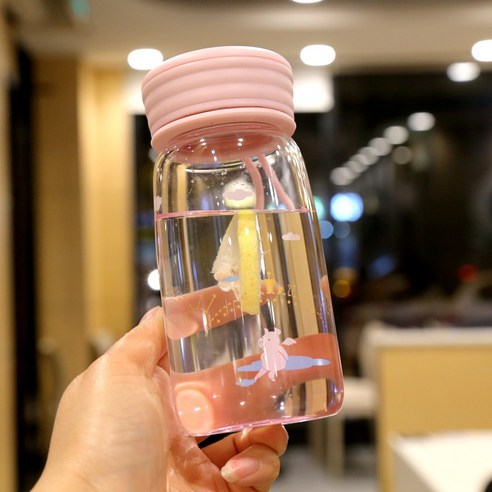 KORELAN 텀블러 휴대용여성용 귀여운 휴대용 물컵 작은 유리, 2호 300ml 홀리데이 피기 글라스